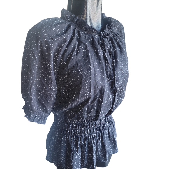 Alice Blue Short Sleeve Polka Dot Top In Black and White L - Picture 2 of 7